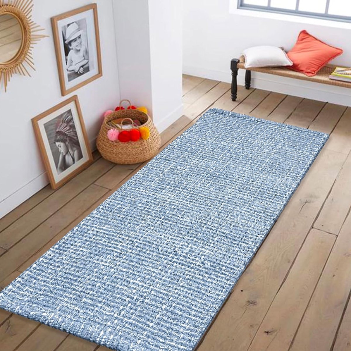 Chardin home Sand & White Cotton Throw Rug, 21×34 Inches Area Rug for Bathroom Kitchen entryway, Reversible Handwoven Rug Machine Washable.