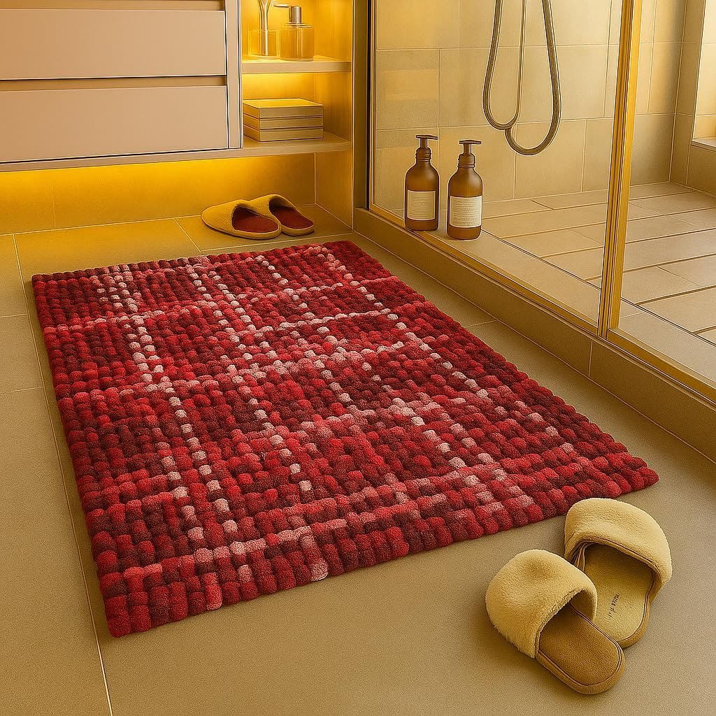 Microfiber Cotton Bathroom Mat Water Soak Anti Slip Waffle Bathmat 40×60 Cm