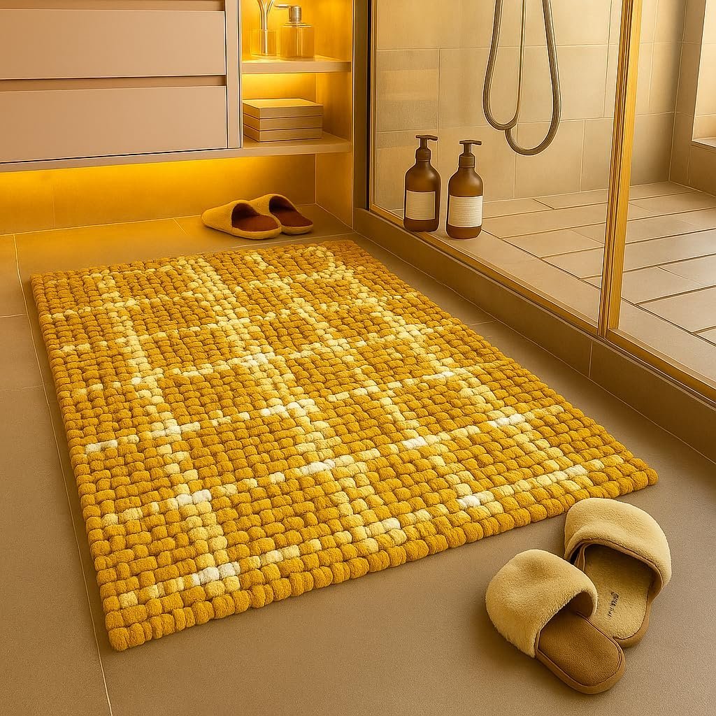 Microfiber Cotton Bathroom Mat Water Soak Anti Slip Waffle Bathmat 40×60 Cm